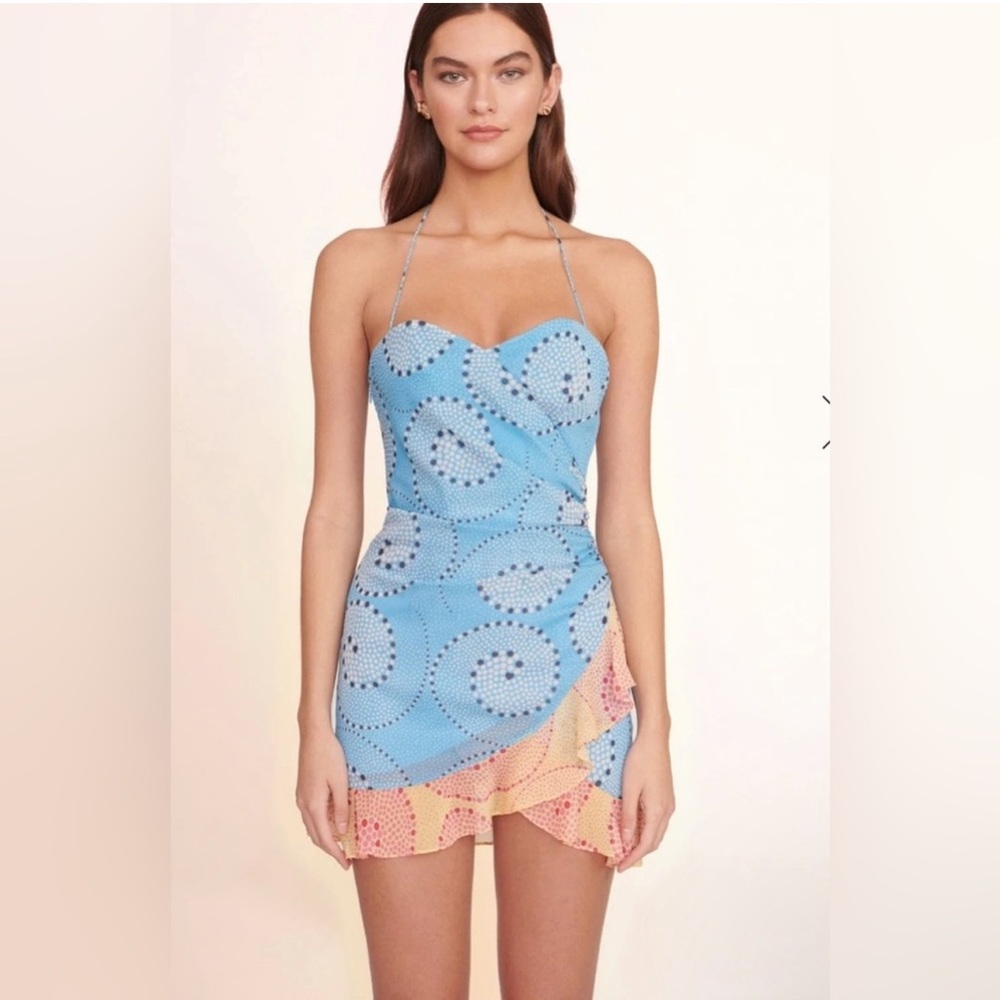 NWT STAUD NAVEAH CHIFFON RUFFLE HEM MINI DRESS SHALLOW SUNRAY WHIRLPOOL